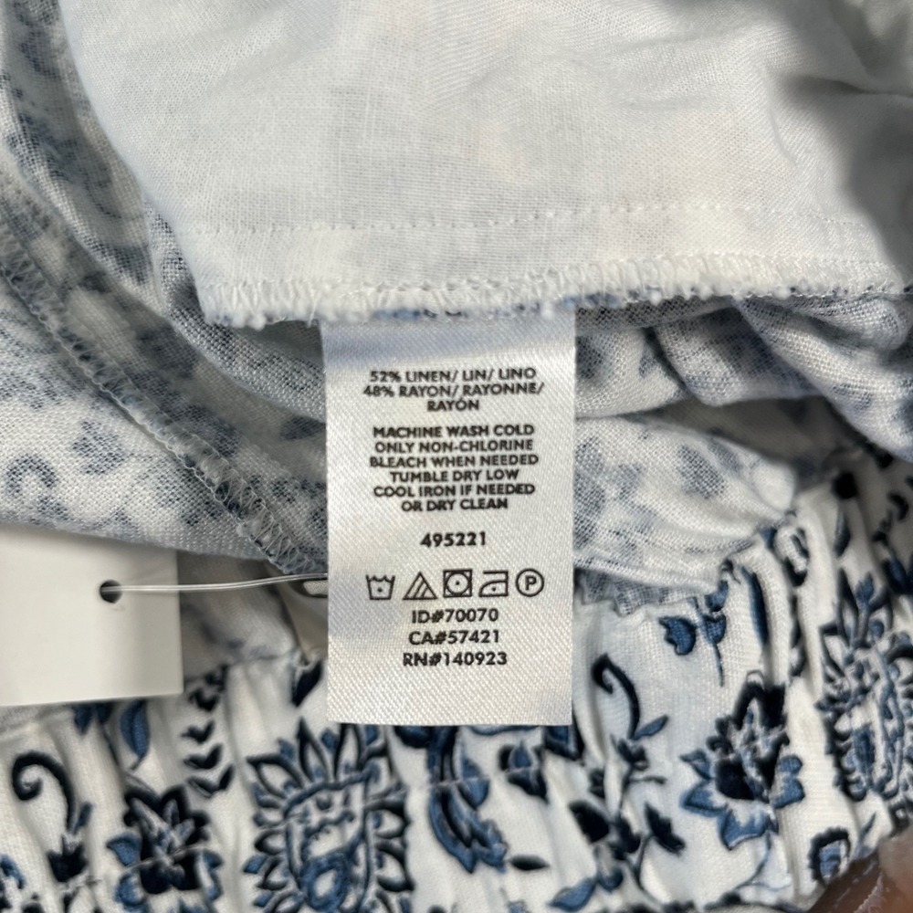 NWT LOFT Women's Medium Blue White Floral Print paisley a-line linen skirt - Picture 7 of 8